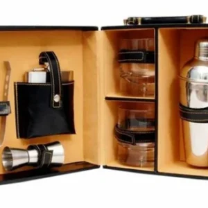 Mini Portable Black Leather Bar set
