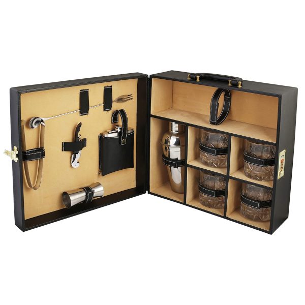 Suraj International Store Black Leather Briefcase Leather Bar set