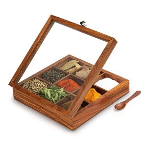 Hand Crafted Wooden 9 Container Spice Box
