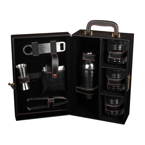 Suraj International Store Black Briefcase Leather bar set