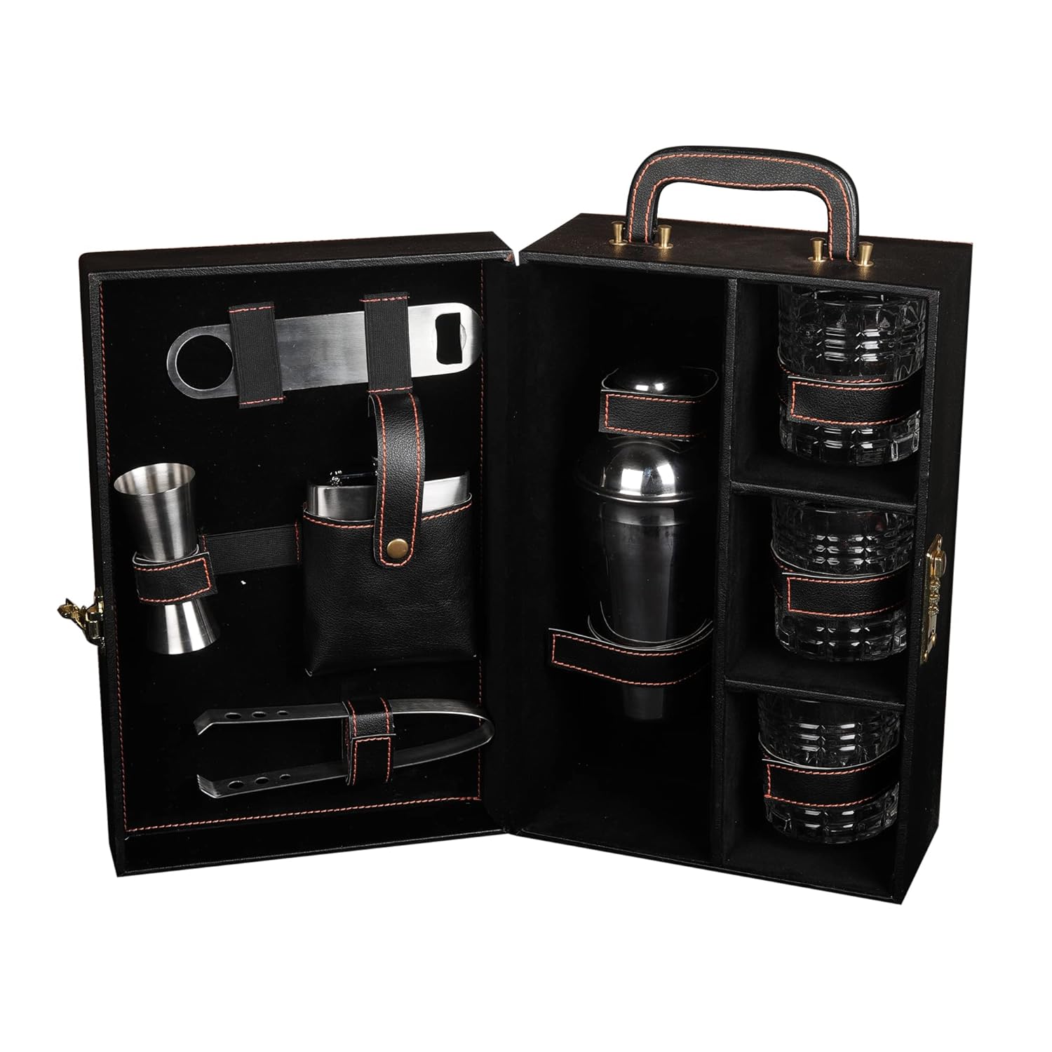 Suraj International Store Black Briefcase Leather bar set