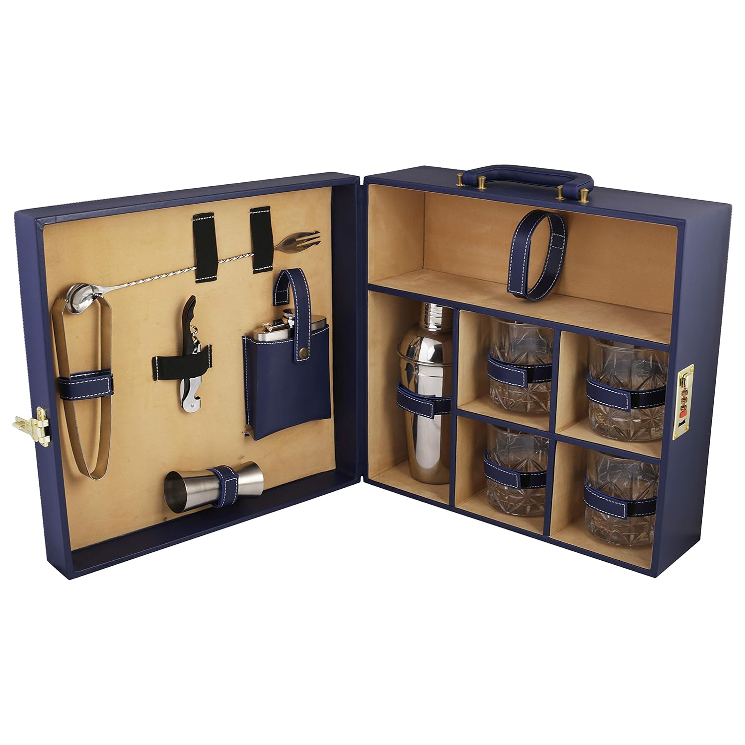 Suraj International Store Blue Leather Briefcase Bar set Suraj International Store Blue Leather Briefcase Bar set