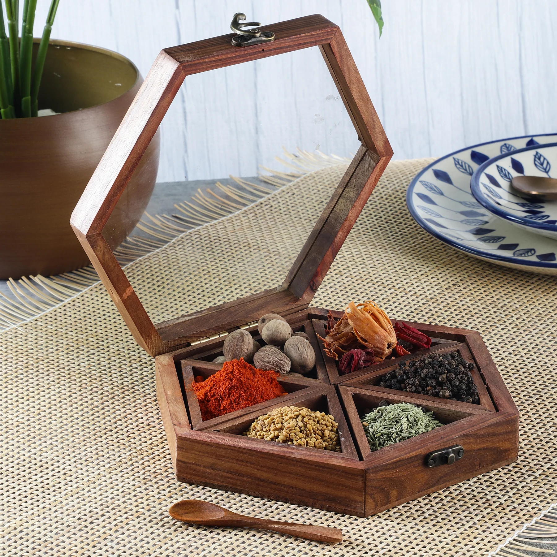 Suraj International Store Wooden Spice Box Suraj International Store Wooden Spice Box