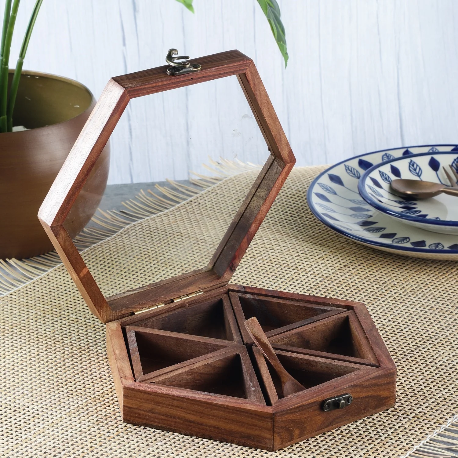 Suraj International Store Wooden Spice Box Suraj International Store Wooden Spice Box