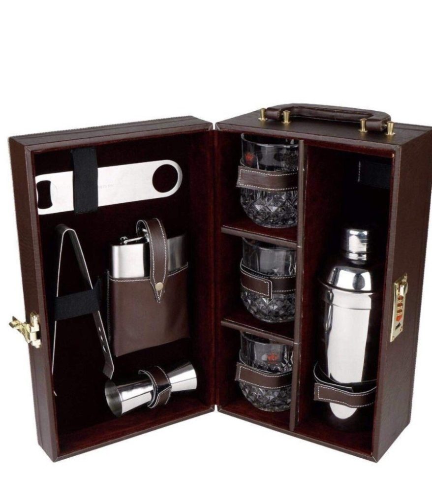 3 Glass Leather Bar set